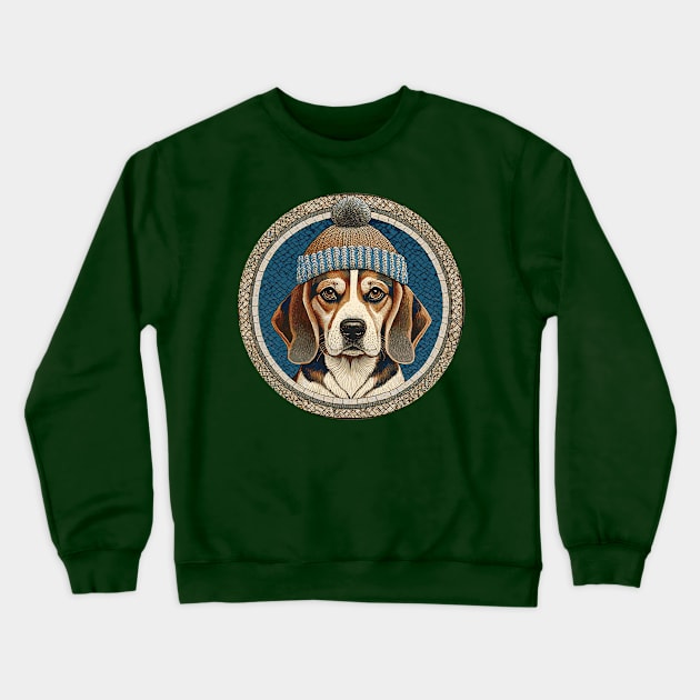 Beagle dog dressed for winter Crewneck Sweatshirt by Midcenturydave